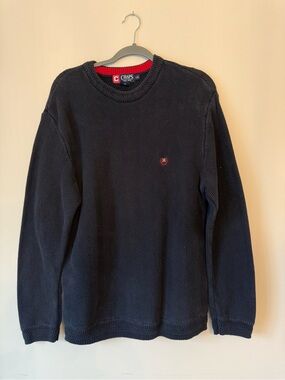 Chaps Men's Navy Crewneck Sweater with Red Trim